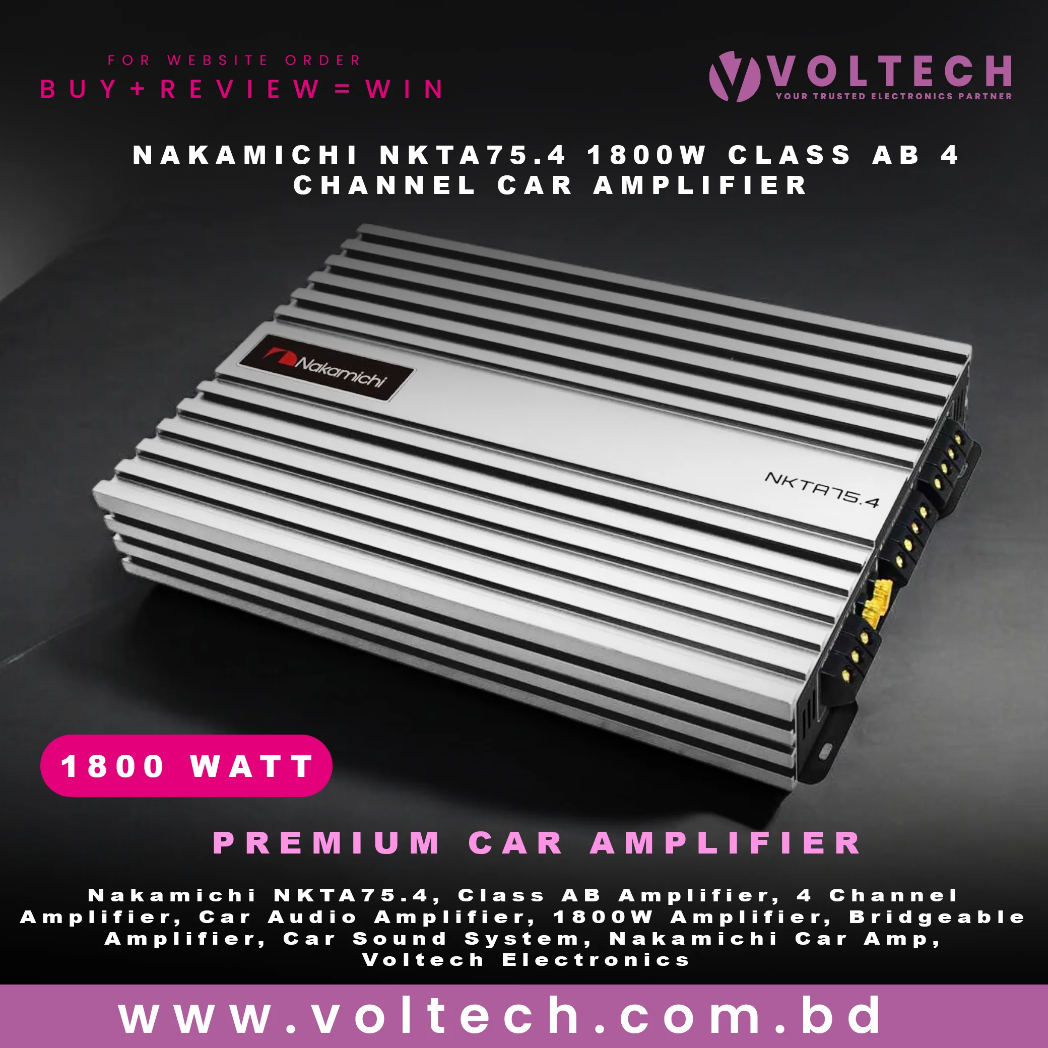 Nakamichi NKTA75.4 1800W Class AB 4 Channel Car Amplifier